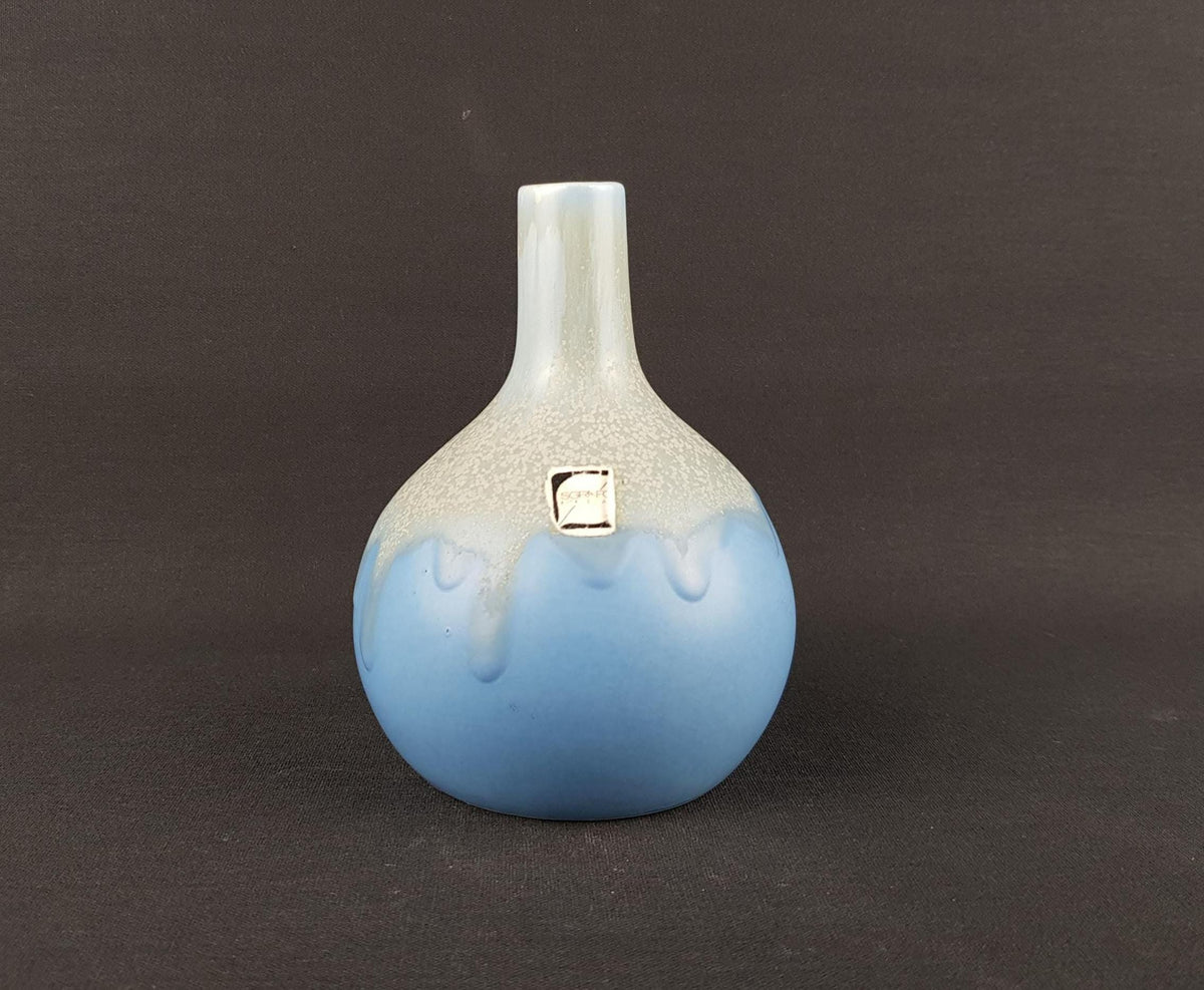 Vintage Sgrafo Vase: Blue Drip Lava Decor, West German Pottery