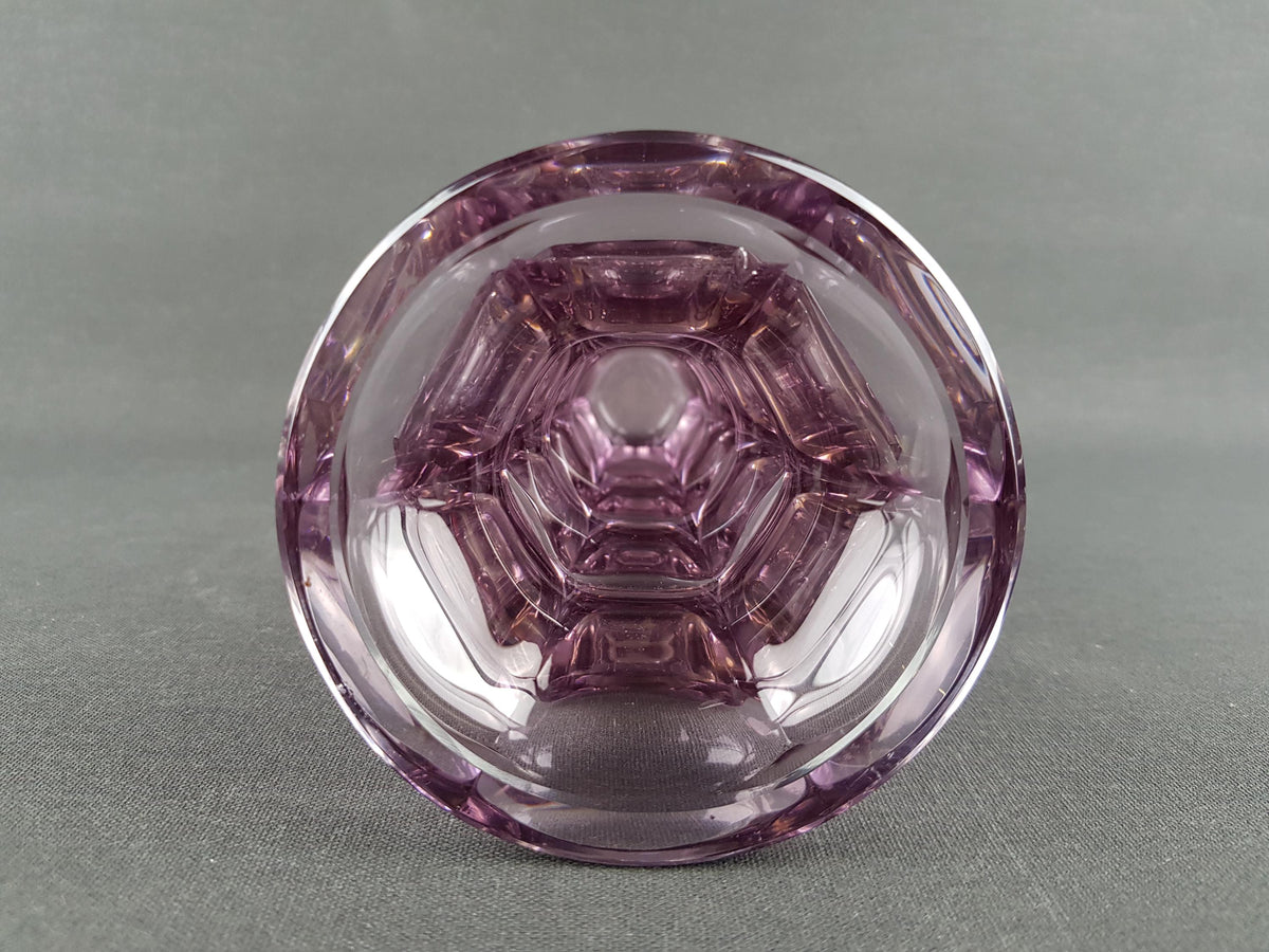 Vintage ROSICE Sklo Union Amethyst Purple Pressed Glass Vase Czechoslovakia 1960s 1970s Mid Century Modern