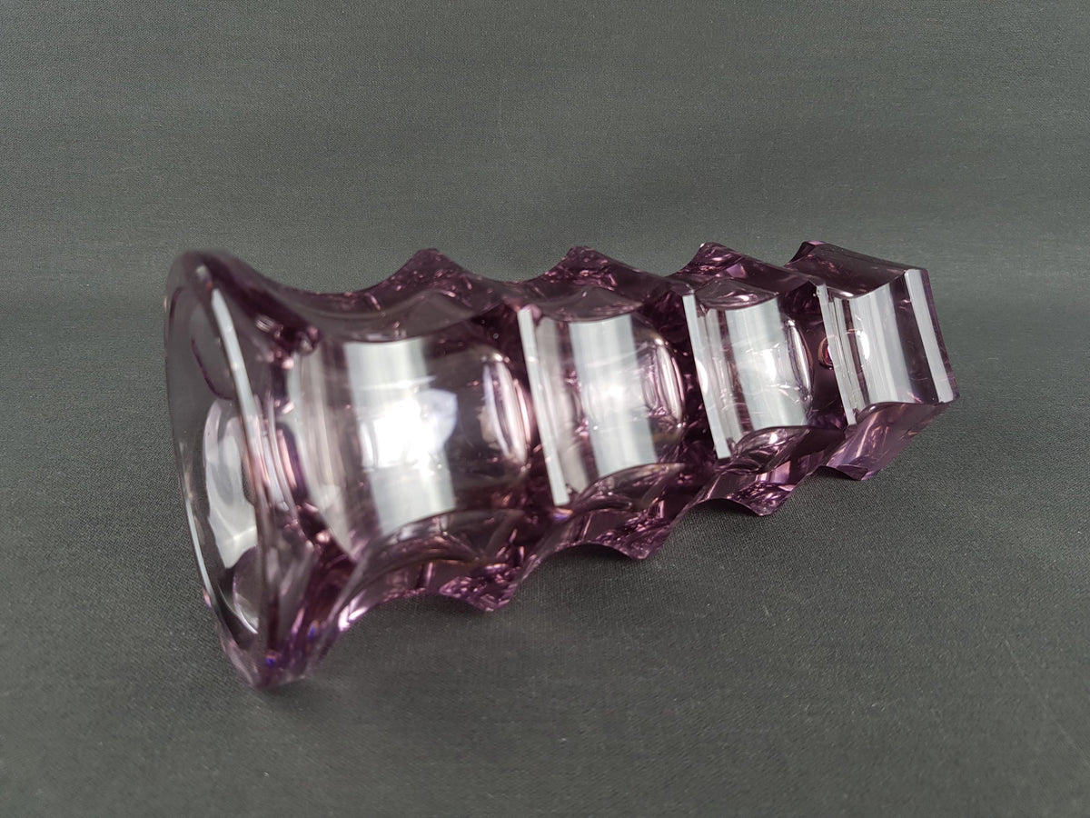 Vintage ROSICE Sklo Union Amethyst Purple Pressed Glass Vase Czechoslovakia 1960s 1970s Mid Century Modern