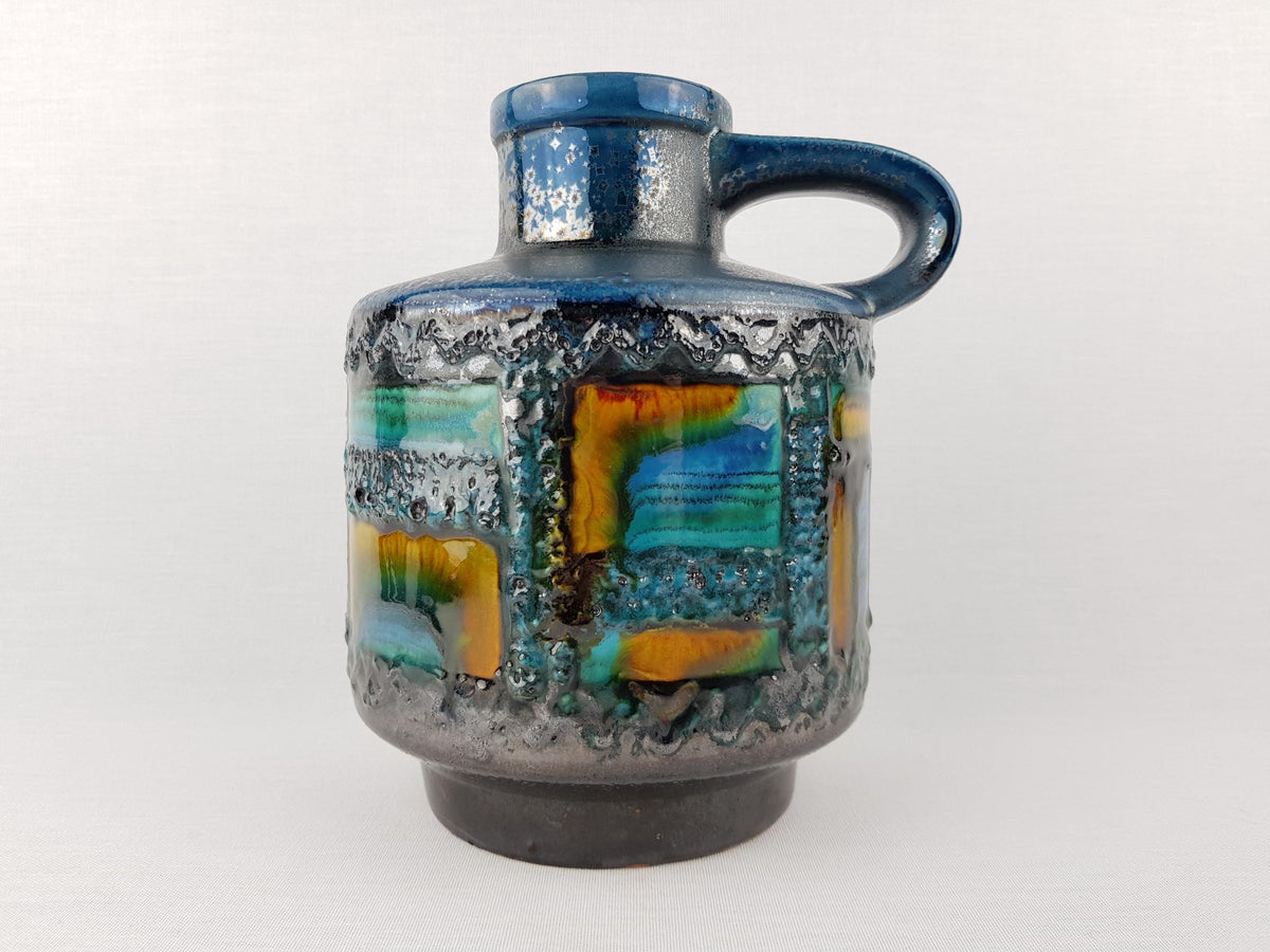 Vintage CARSTENS TONNIESH0F KERAMIK Handled Turquoise Blue Vase Ontario Decor 1531 20 West German Pottery 1968
