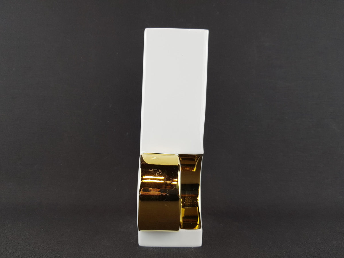 Vintage GEROLD PORZELLAN White Porcelain Vase With Golden Decor 51 West Germany 1984