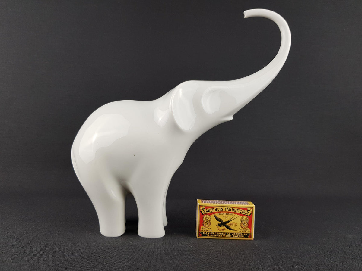 Vintage SGRAFO MODERN White Elephant Porcelain Figurine by Peter Müller West German Pottery 1970s