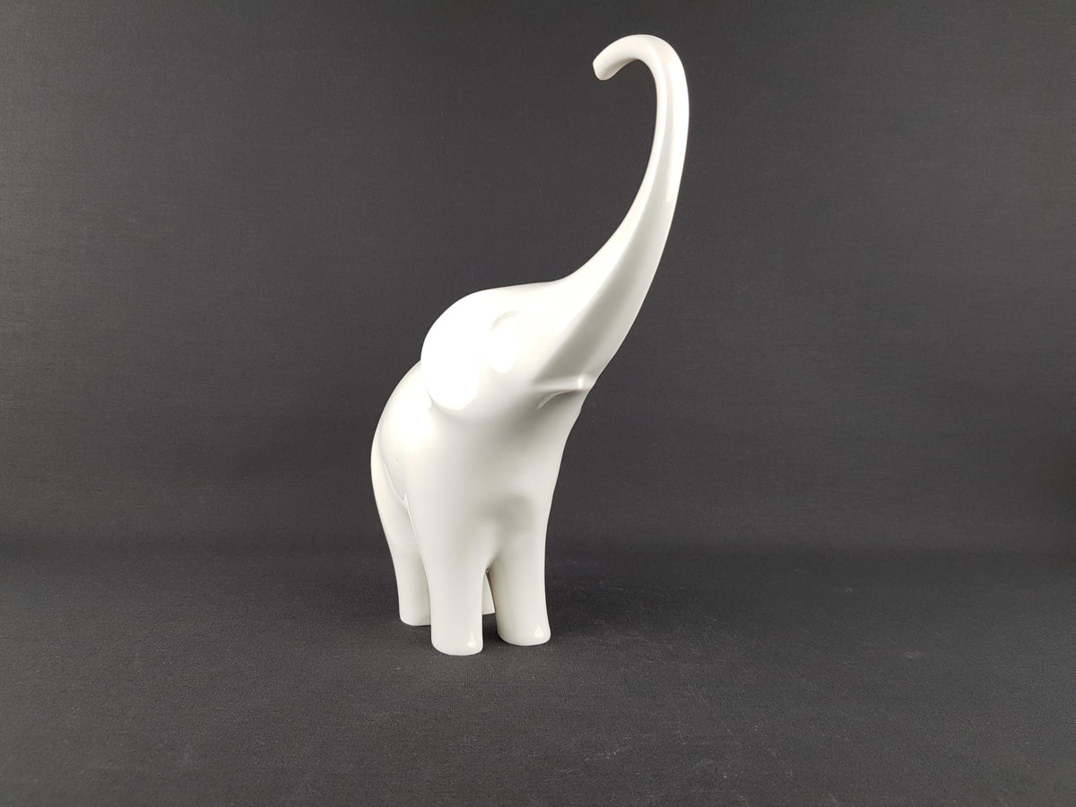 Vintage SGRAFO MODERN White Elephant Porcelain Figurine by Peter Müller West German Pottery 1970s