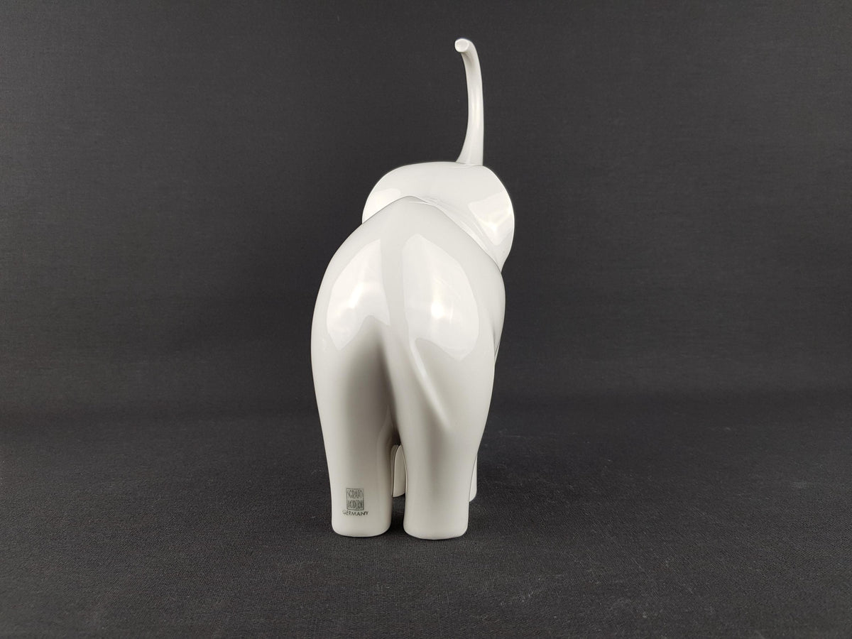 Vintage SGRAFO MODERN White Elephant Porcelain Figurine by Peter Müller West German Pottery 1970s