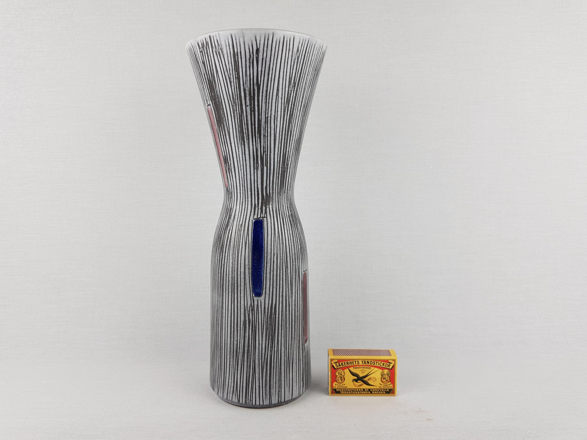 Vintage Steuler Keramik Vase: West German Pottery, Gray Stripes, 1958