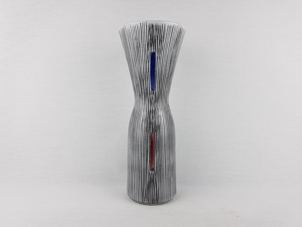 Vintage Steuler Keramik Vase: West German Pottery, Gray Stripes, 1958