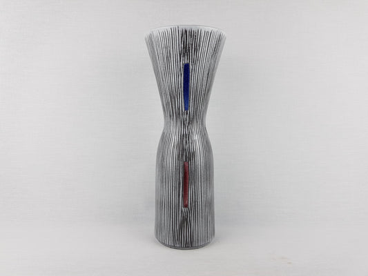 Vintage Steuler Keramik Vase: West German Pottery, Gray Stripes, 1958