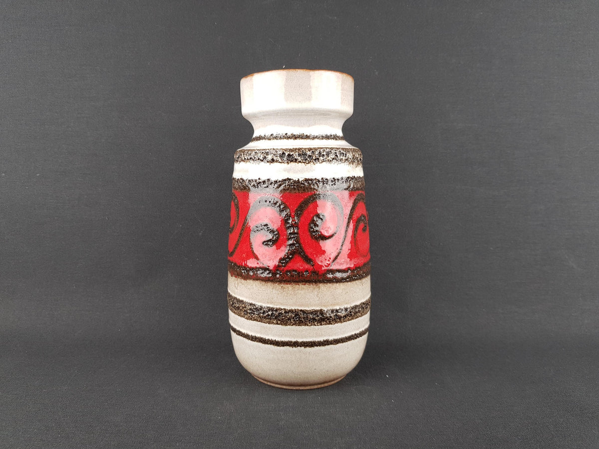 Vintage SCHEURICH KERAMIK White Vase With Fat lava Swirl Decor 242-22 West German Pottery 1970s