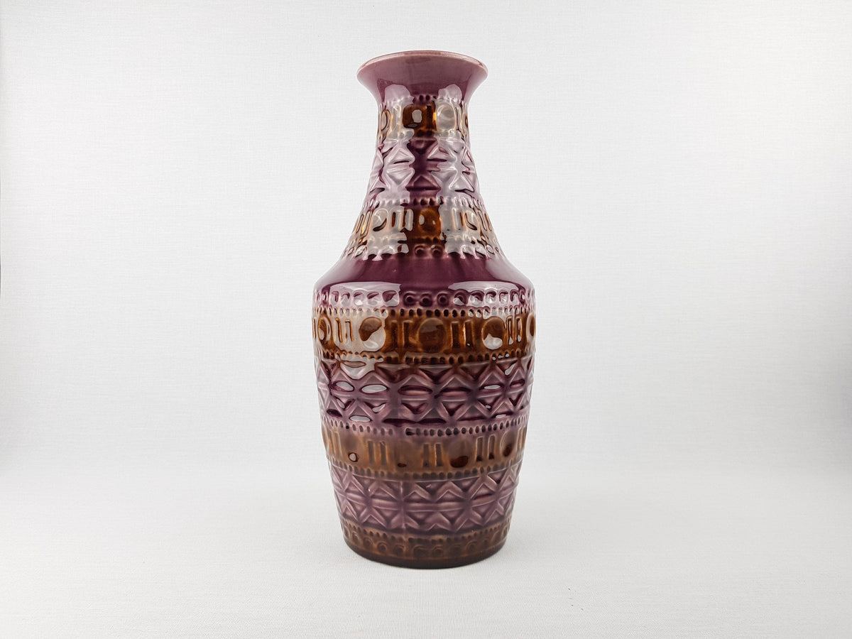 Vintage BAY KERAMIK Purple Vase with Brown accents 606-30 West German Pottery 1960s