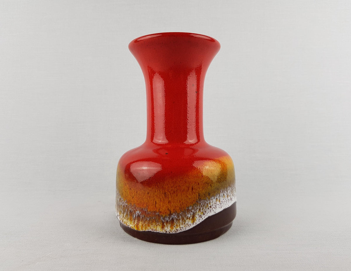 Vintage JASBA Trumpet Vase: Red Orange Glazed West German Pottery