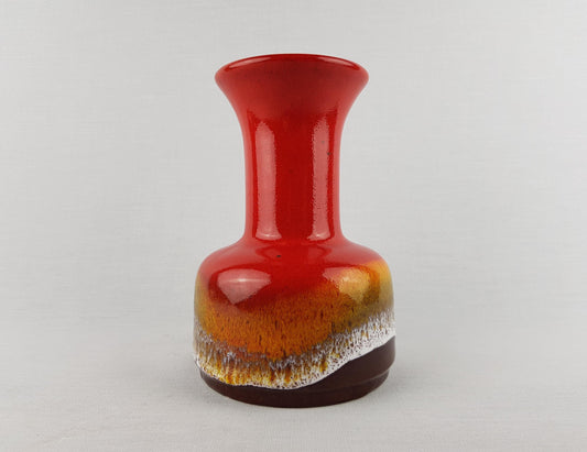 Vintage JASBA Trumpet Vase: Red Orange Glazed West German Pottery