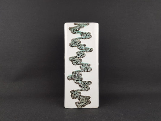 Vintage FOHR KERAMIK White Rectangular Vase With Green Zig-Zag Fat Lava Decor 341 West German Pottery 1958