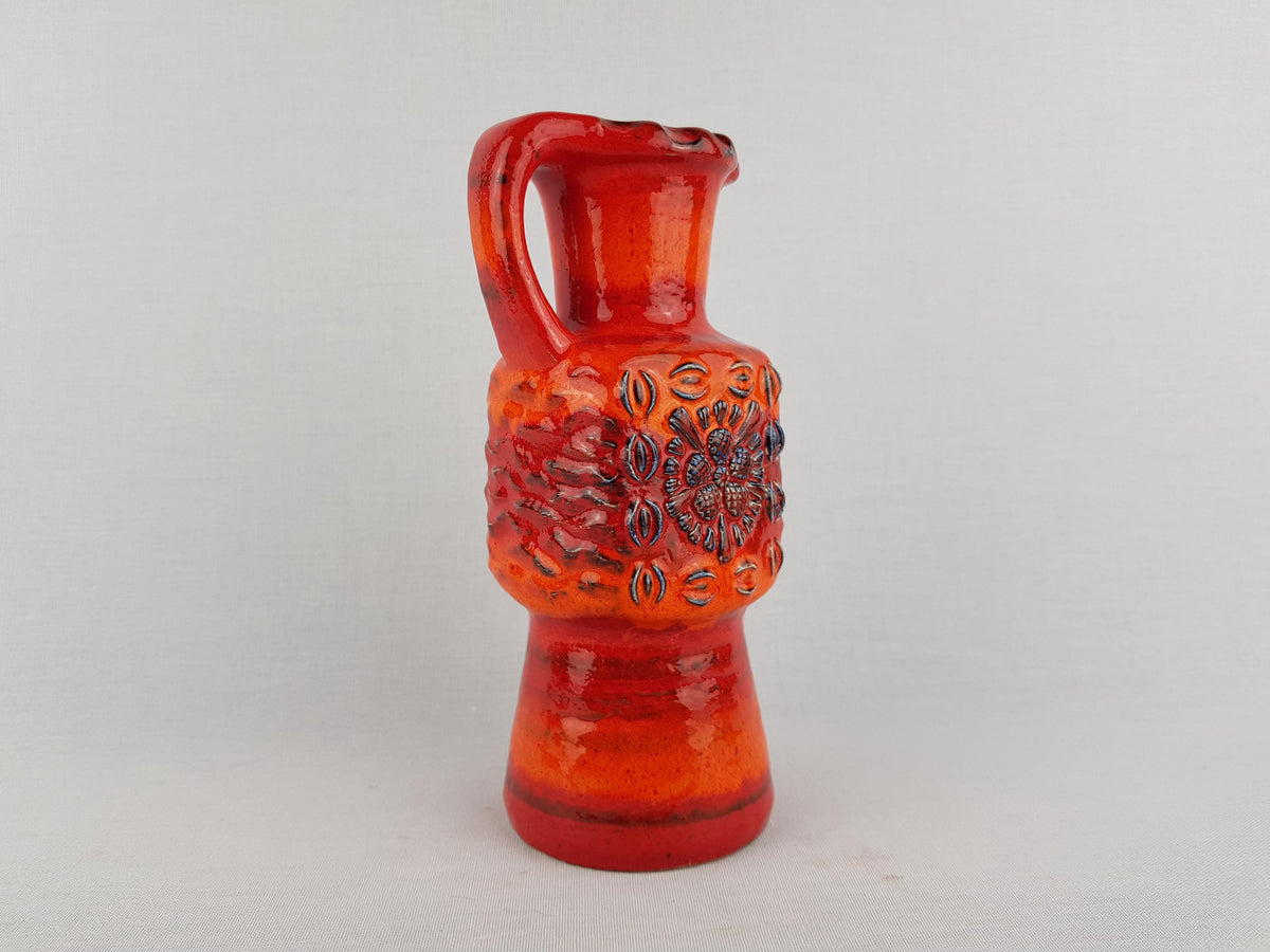 Vintage DUMLER UND BREIDEN Orange Pitcher Vase 72 20 Relief Serie with Star Decor 1960s 1970s