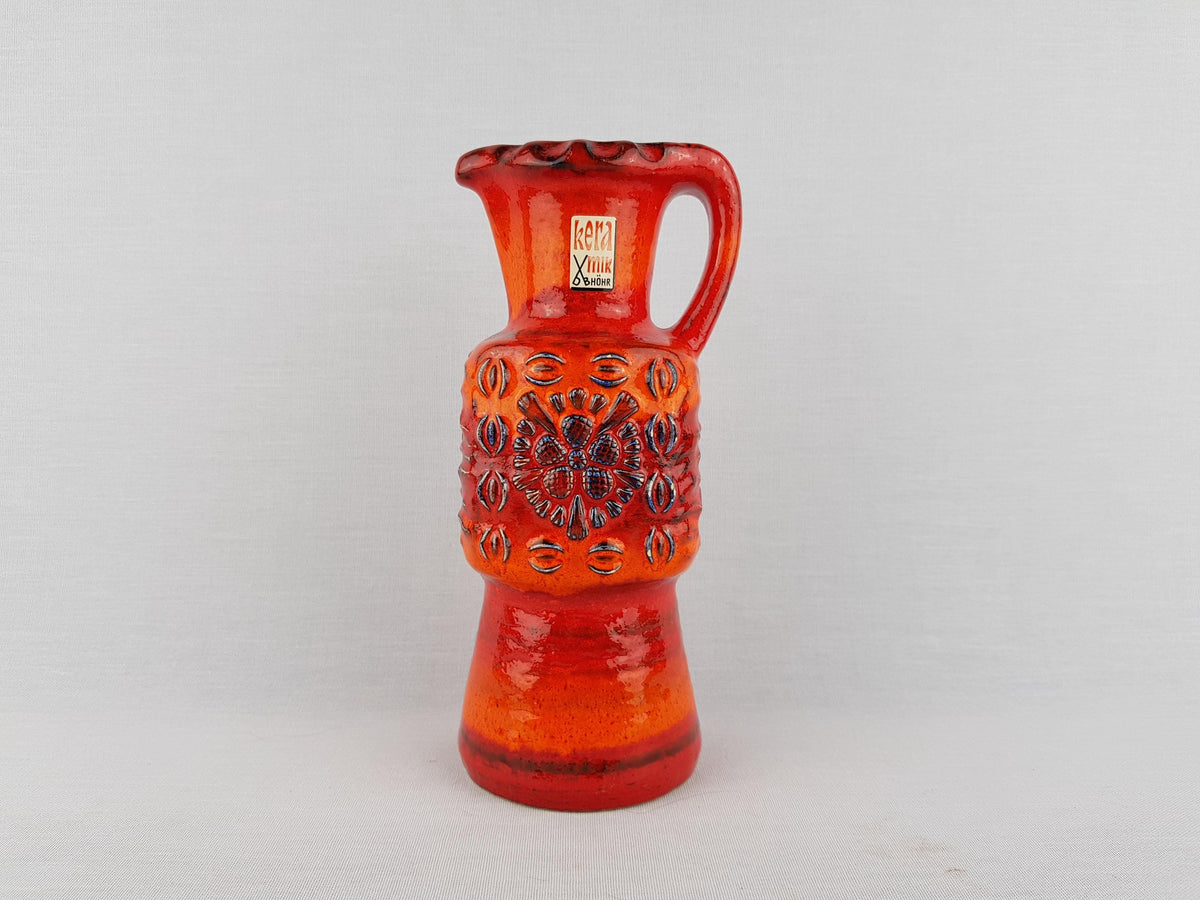 Vintage DUMLER UND BREIDEN Orange Pitcher Vase 72 20 Relief Serie with Star Decor 1960s 1970s