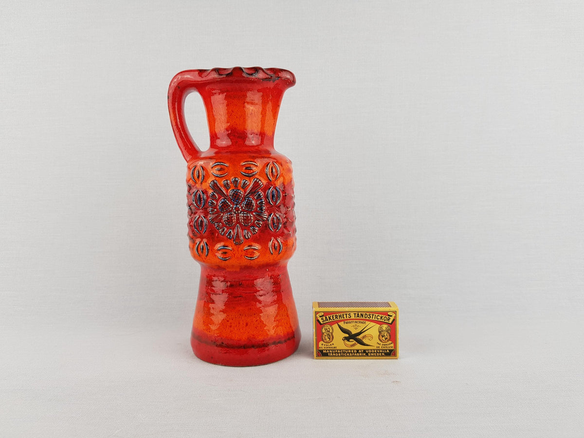 Vintage DUMLER UND BREIDEN Orange Pitcher Vase 72 20 Relief Serie with Star Decor 1960s 1970s