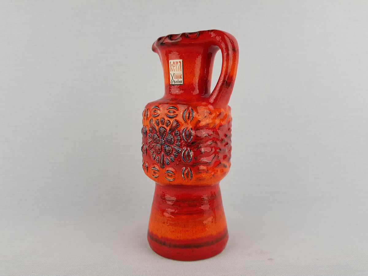 Vintage DUMLER UND BREIDEN Orange Pitcher Vase 72 20 Relief Serie with Star Decor 1960s 1970s