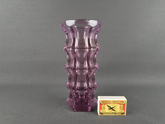 Vintage ROSICE Sklo Union Amethyst Purple Pressed Glass Vase Czechoslovakia 1960s 1970s Mid Century Modern