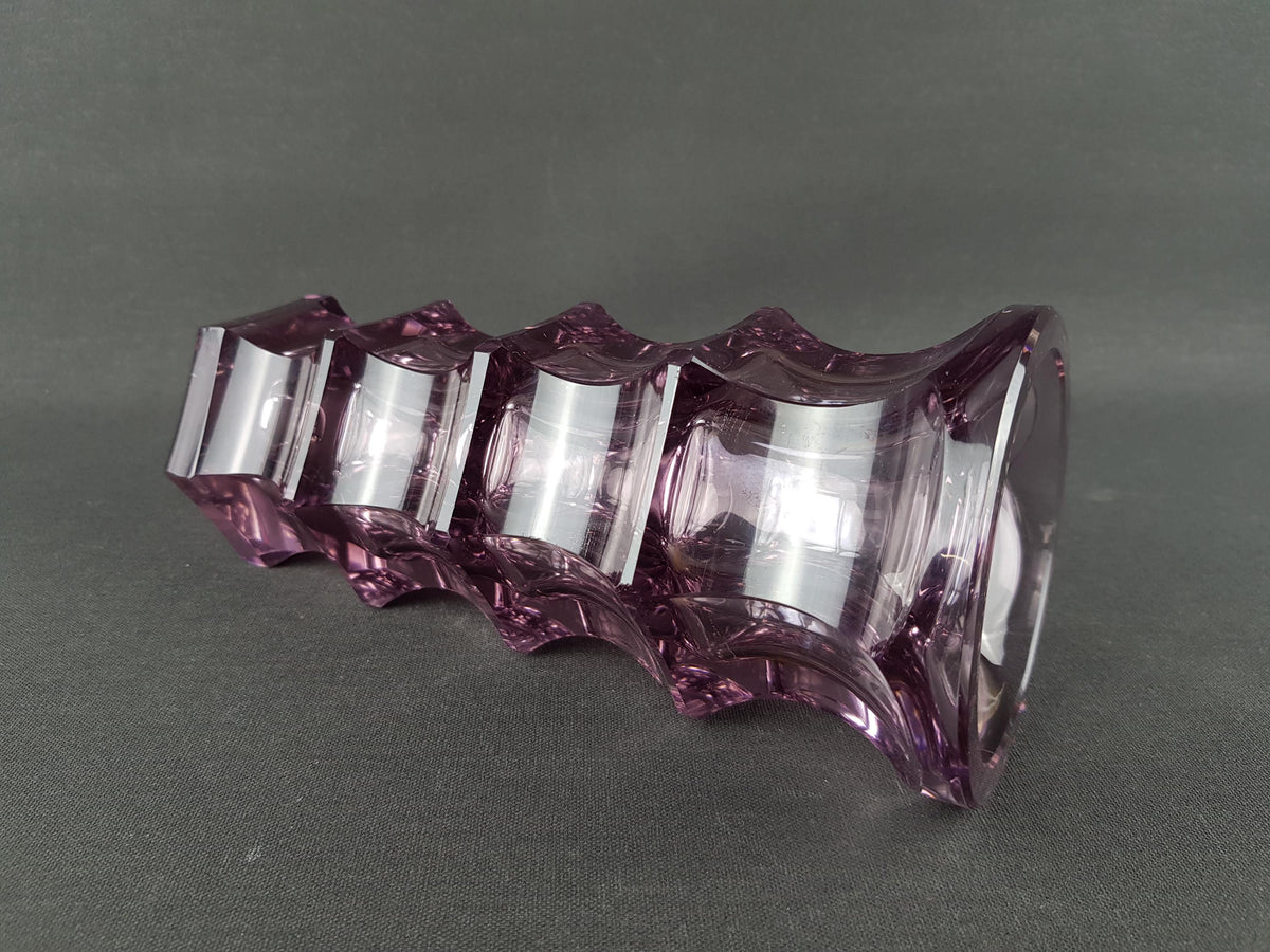 Vintage ROSICE Sklo Union Amethyst Purple Pressed Glass Vase Czechoslovakia 1960s 1970s Mid Century Modern