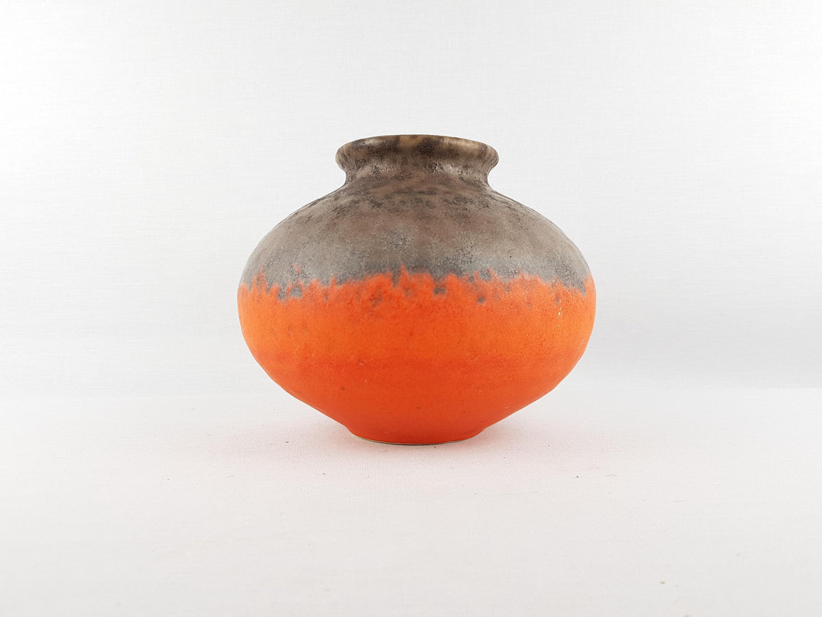 Vintage JASBA KERAMIK Orange and Brown Bulbuous Vase West German Pottery 1960s 1970s