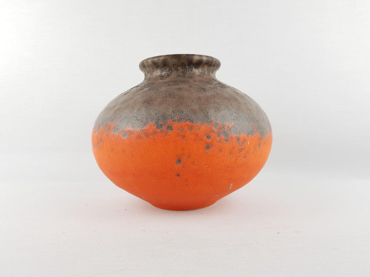 Vintage JASBA KERAMIK Orange and Brown Bulbuous Vase West German Pottery 1960s 1970s