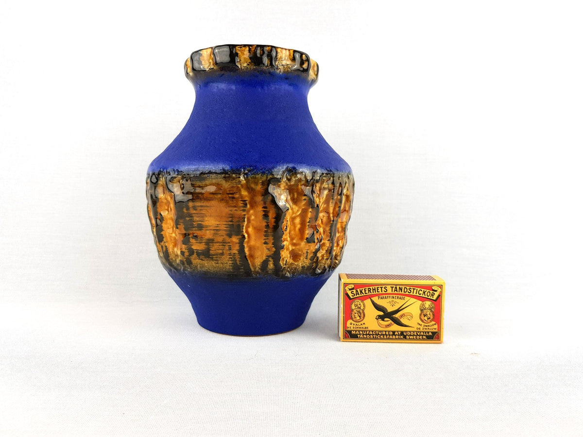 Vintage CARSTENS KERAMIK Blue Yellow Vase 217/15 West German Pottery 1970s