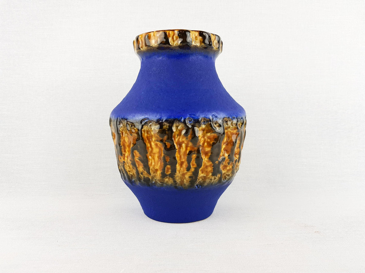 Vintage CARSTENS KERAMIK Blue Yellow Vase 217/15 West German Pottery 1970s