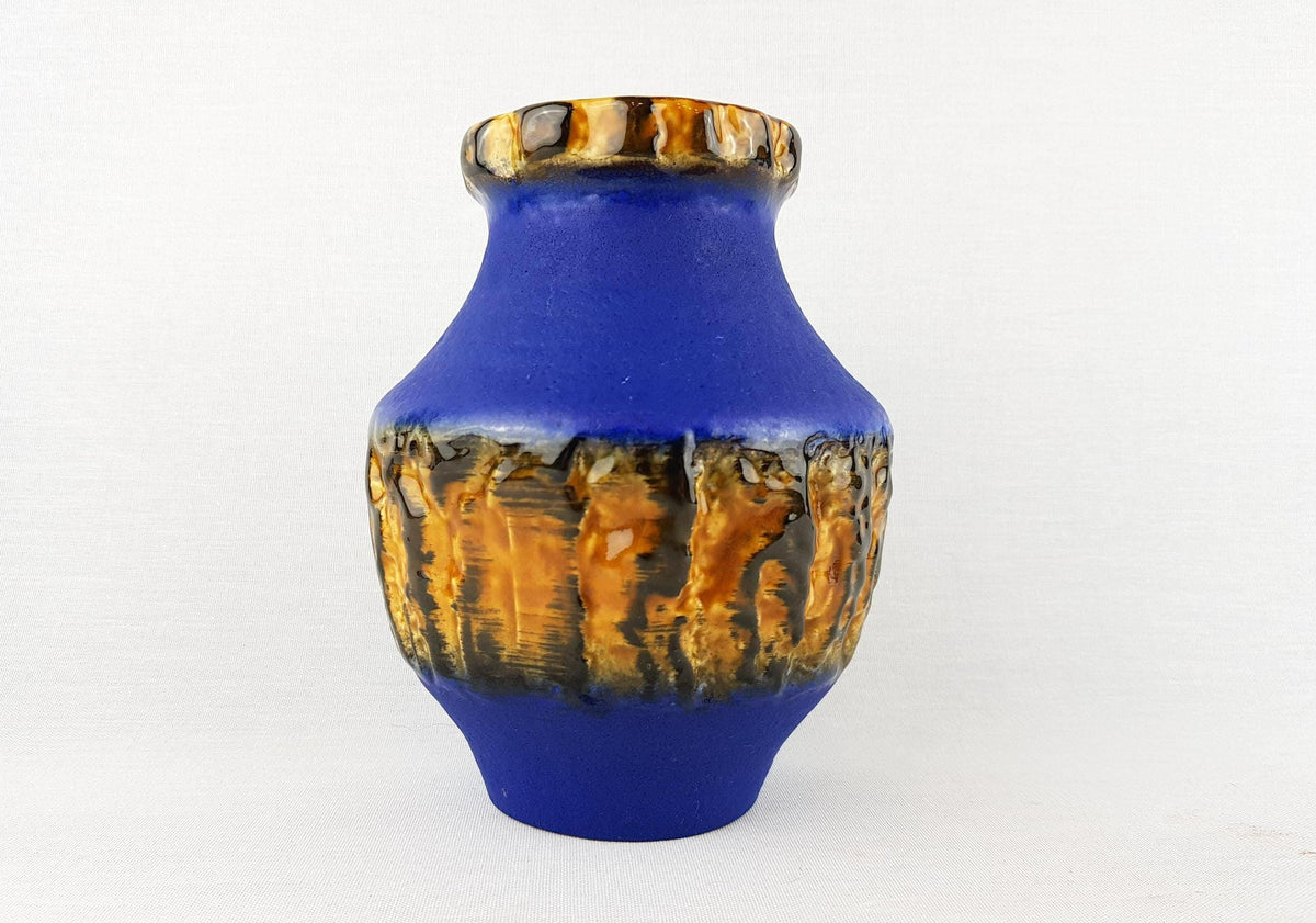 Vintage CARSTENS KERAMIK Blue Yellow Vase 217/15 West German Pottery 1970s