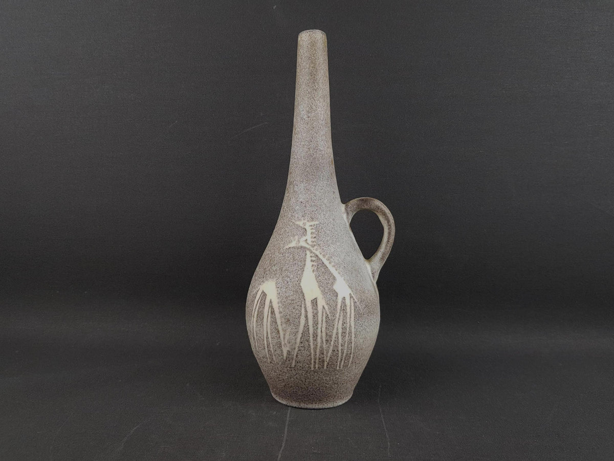 Vintage RUSCHA KERAMIK Gray Handled Vase With Giraffe Decor by Kurt Tschörner 339 West German Pottery 1970s