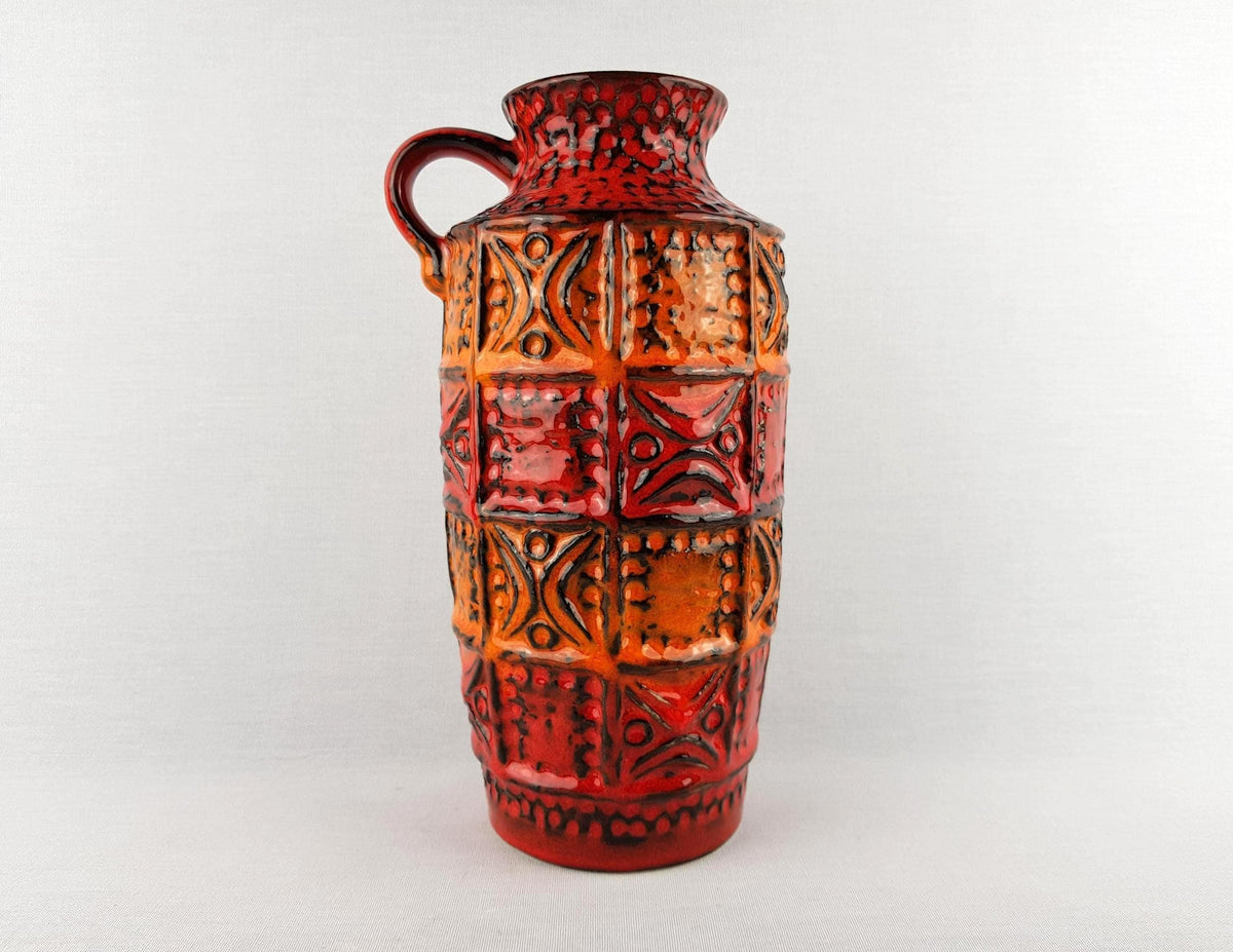 Vintage BAY KERAMIK Red and Orange Vase 61 25 West German Pottery 1960s 1970s