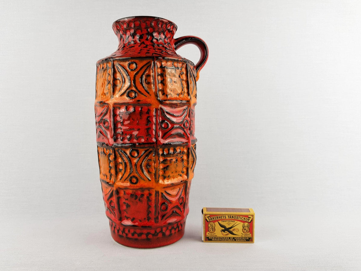Vintage BAY KERAMIK Red and Orange Vase 61 25 West German Pottery 1960s 1970s