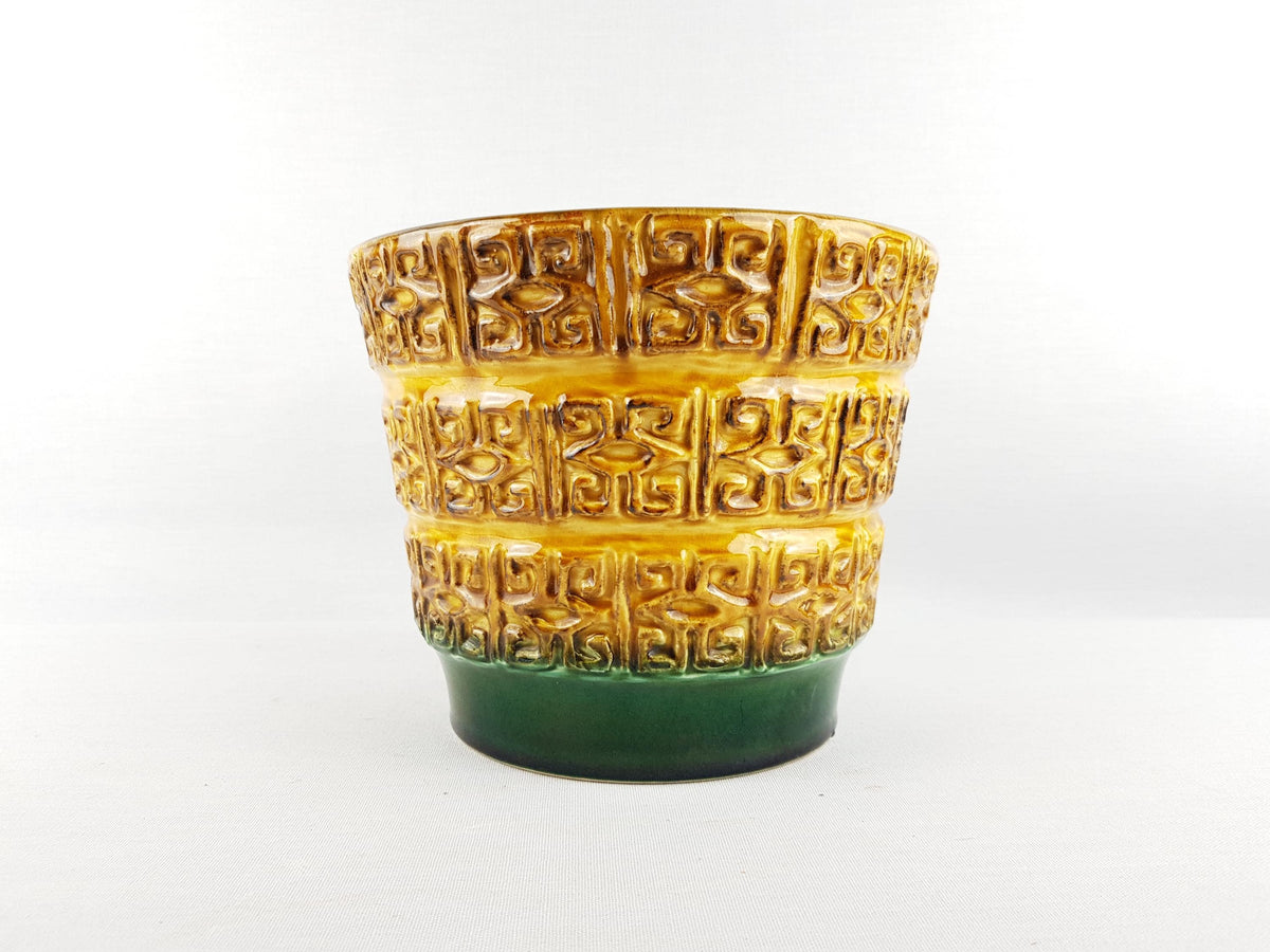 Vintage UBELACKER (Ü-KERAMIK) Yellow and Green Planter Flower Pot 183-17 West German Pottery 1970s