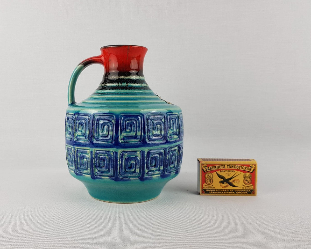 Vintage GERZ KERAMIK (Simon Peter Gerz) Blue and Red Jug Vase 804-15 West Germany 1970s