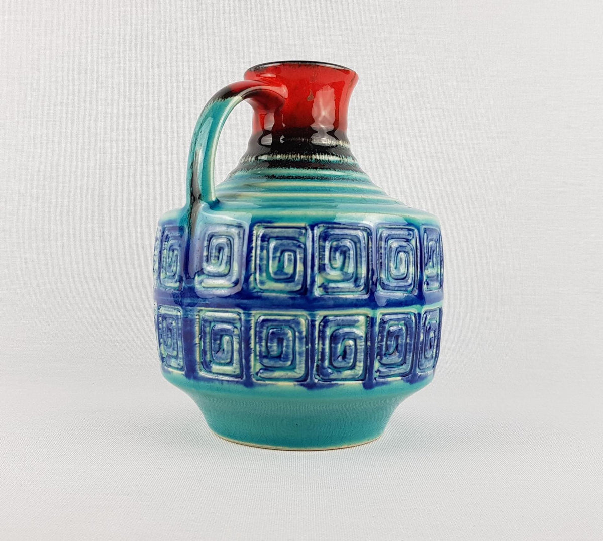 Vintage GERZ KERAMIK (Simon Peter Gerz) Blue and Red Jug Vase 804-15 West Germany 1970s