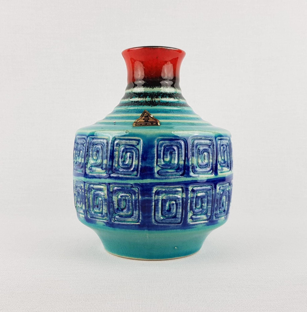 Vintage GERZ KERAMIK (Simon Peter Gerz) Blue and Red Jug Vase 804-15 West Germany 1970s