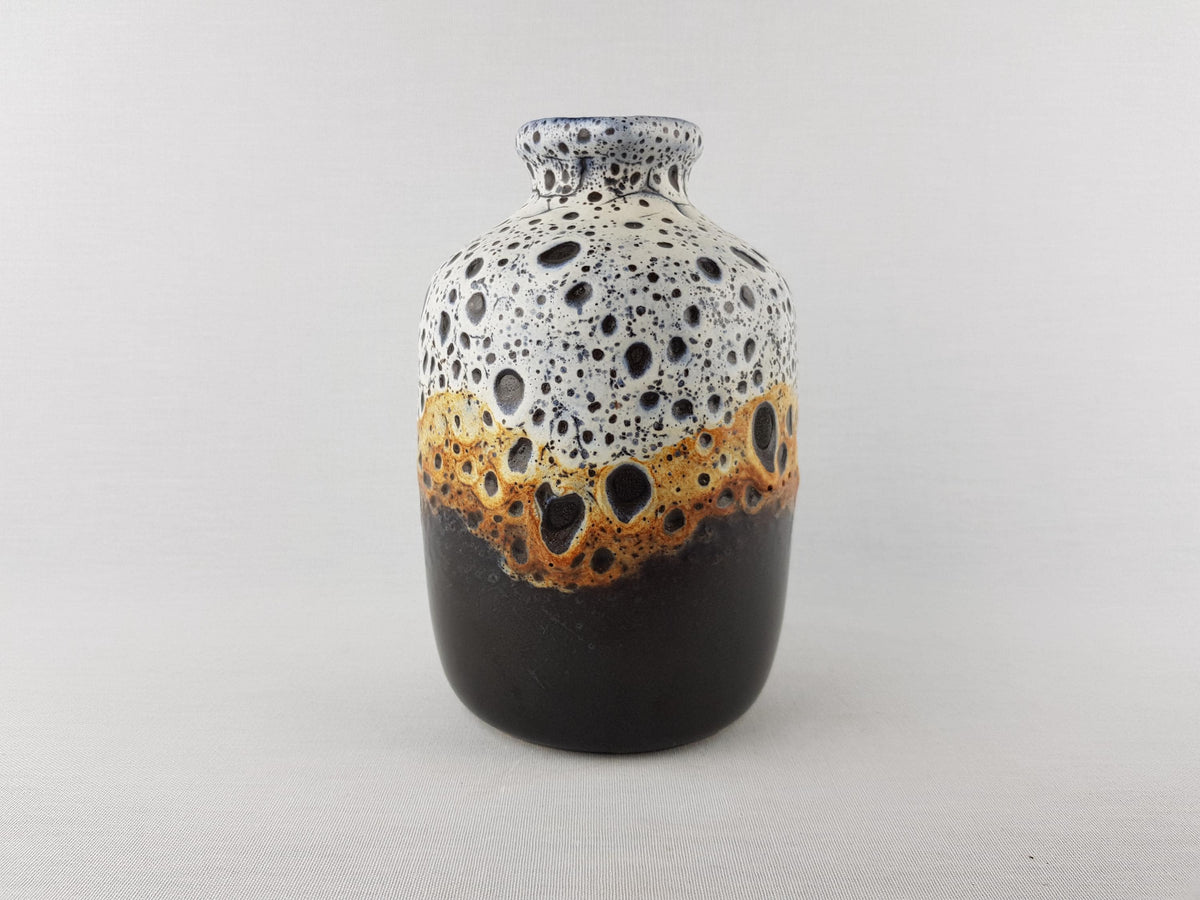 Vintage JASBA KERAMIK White and Brown Fat Lava Vase from the "Florina" Series 905 12 19 West German Pottery 1970s