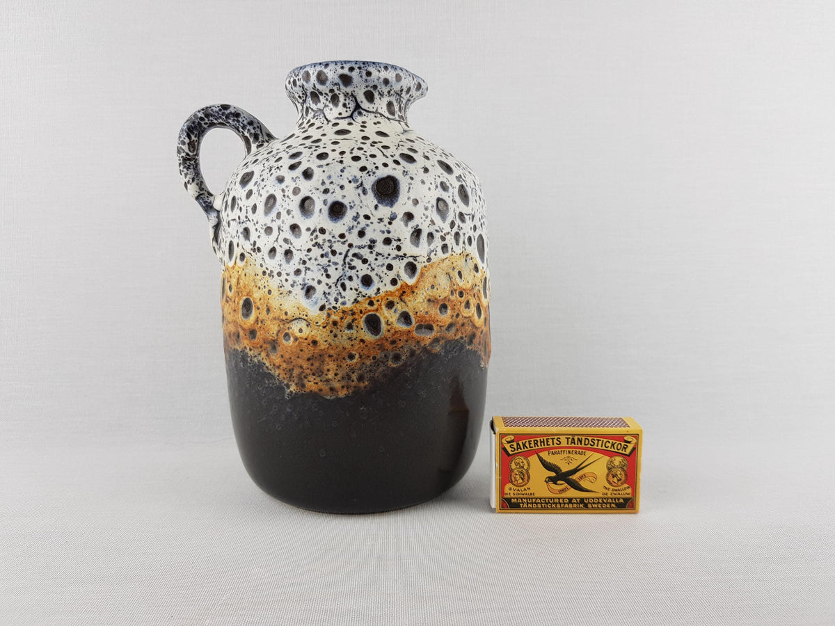 Vintage JASBA KERAMIK White and Brown Fat Lava Vase from the "Florina" Series 905 12 19 West German Pottery 1970s