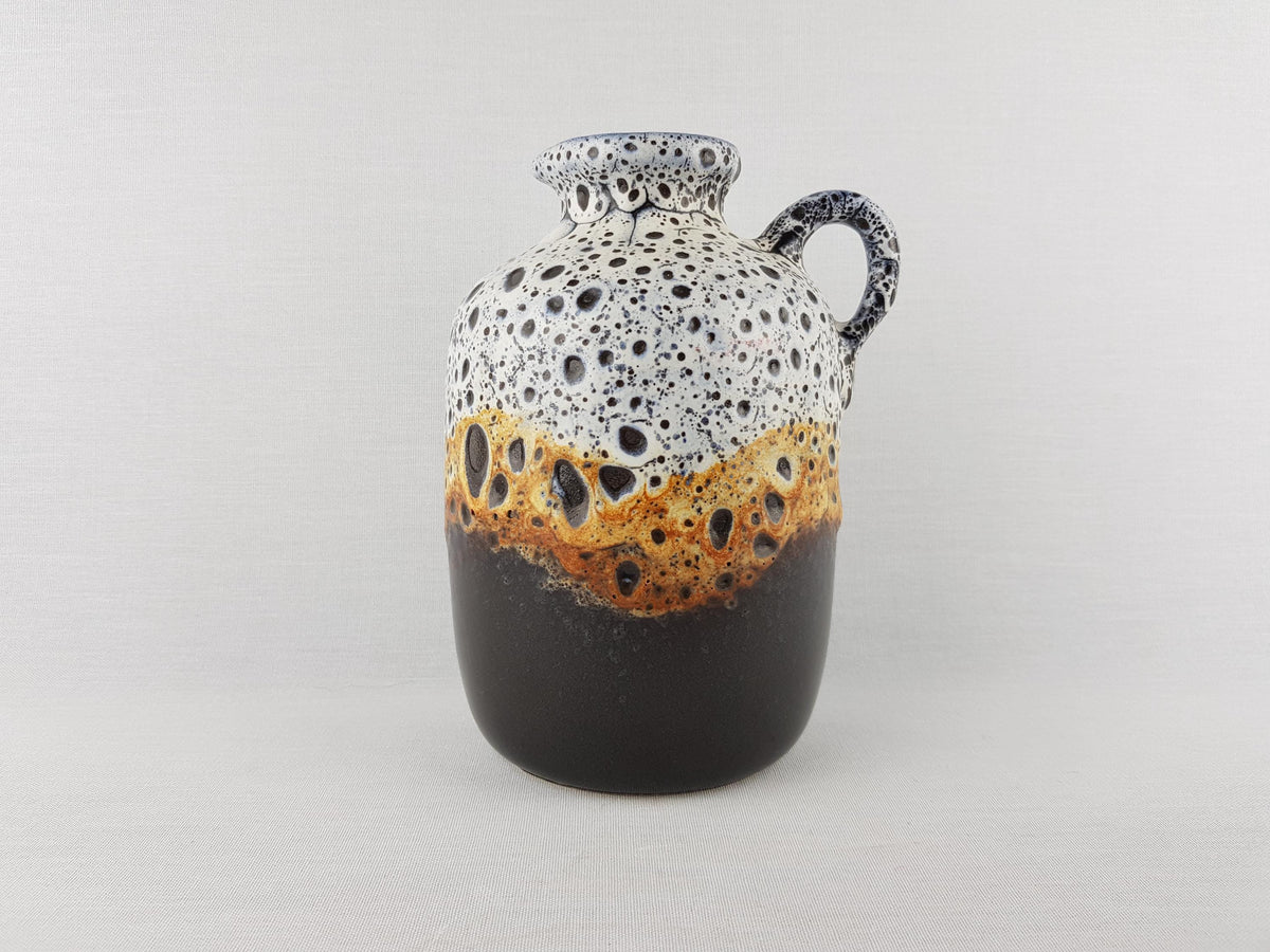 Vintage JASBA KERAMIK White and Brown Fat Lava Vase from the "Florina" Series 905 12 19 West German Pottery 1970s