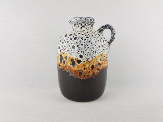 Vintage JASBA KERAMIK White and Brown Fat Lava Vase from the "Florina" Series 905 12 19 West German Pottery 1970s