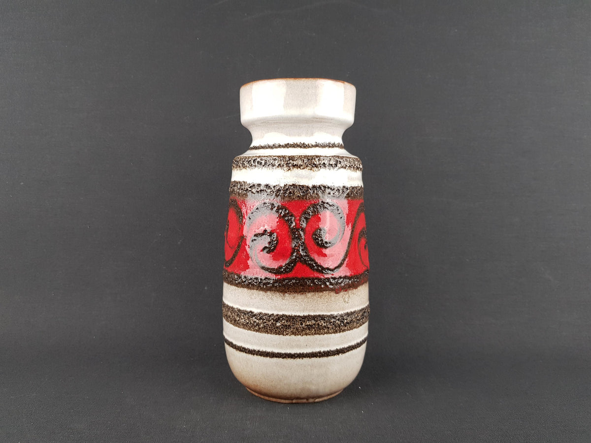 Vintage SCHEURICH KERAMIK White Vase With Fat lava Swirl Decor 242-22 West German Pottery 1970s