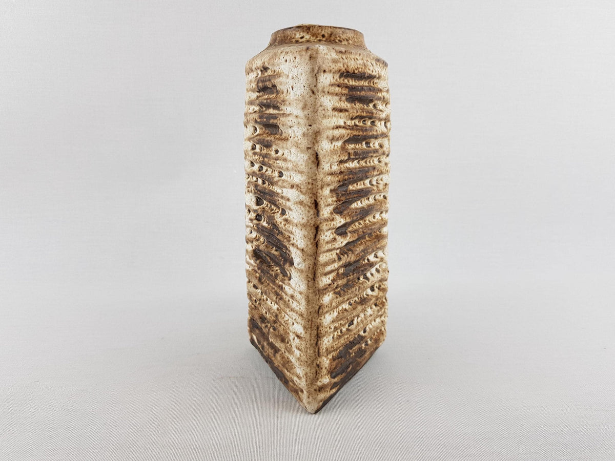 Vintage CARSTENS KERAMIK Brown Rhombic Shaped Vase With Rib Decor 7783-20 by Rudolf Christman West German Pottery 1967