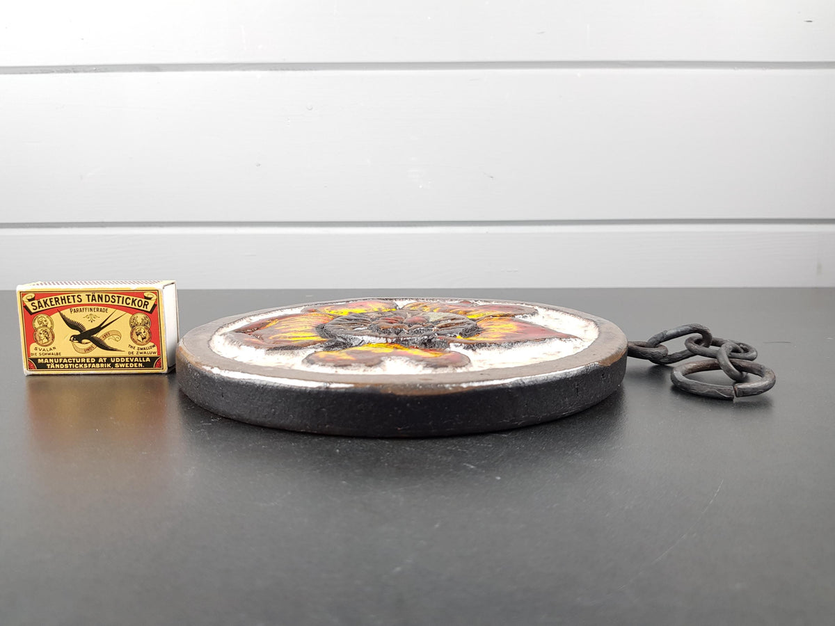 Vintage RUSCHA KERAMIK Flower Wall Plaque with Chain Wall Hanging West Germany 1970s