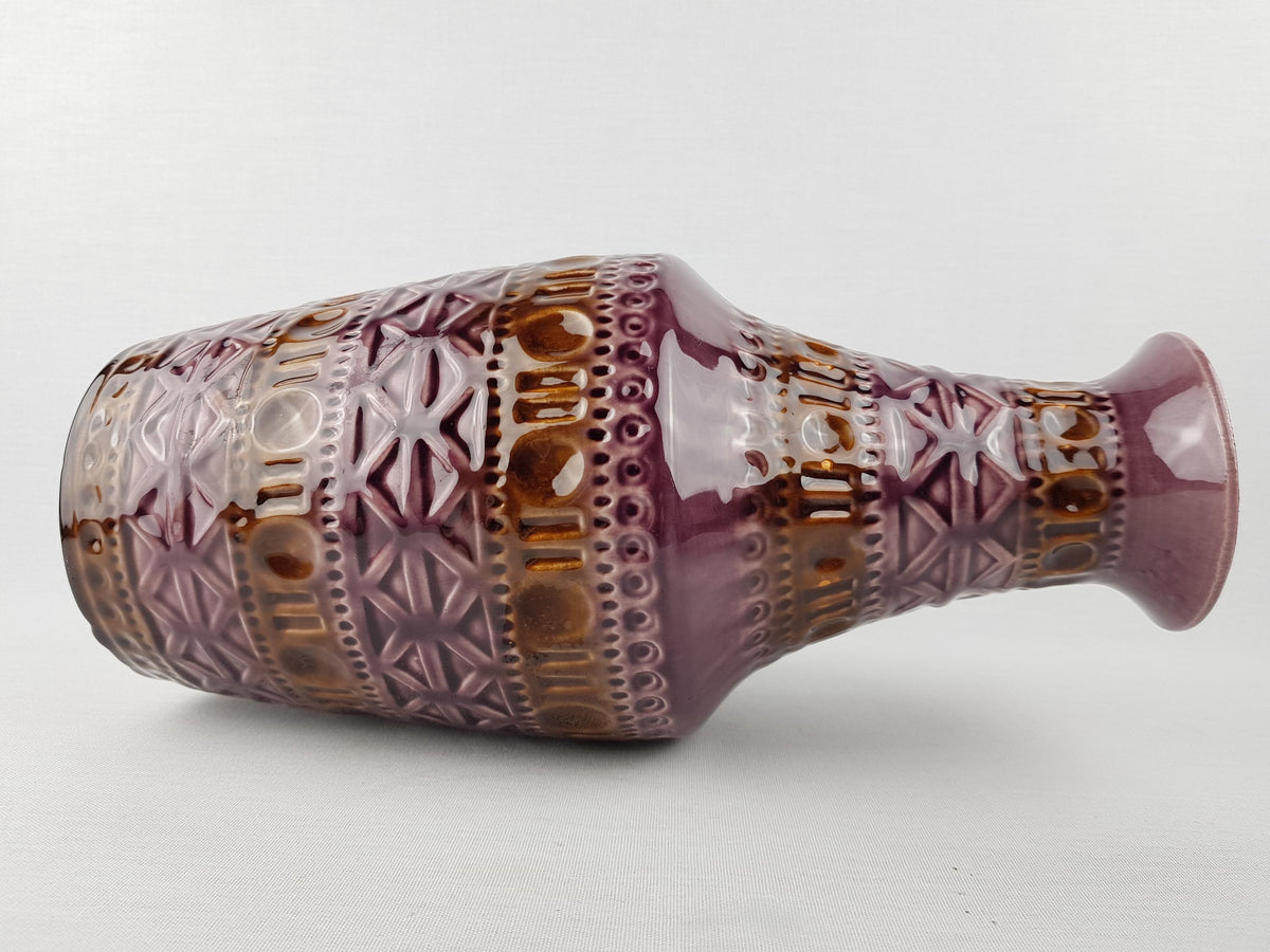 Vintage BAY KERAMIK Purple Vase with Brown accents 606-30 West German Pottery 1960s