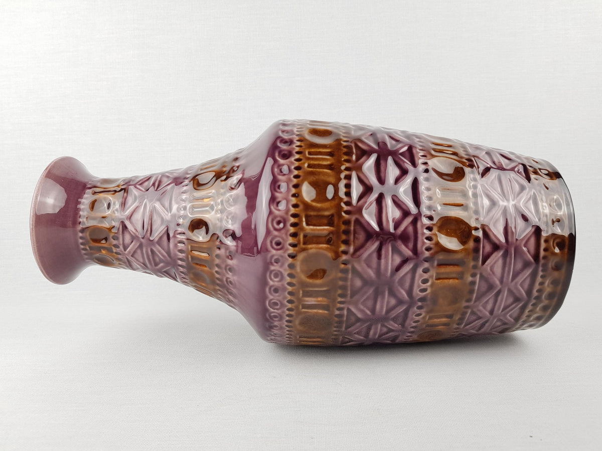 Vintage BAY KERAMIK Purple Vase with Brown accents 606-30 West German Pottery 1960s