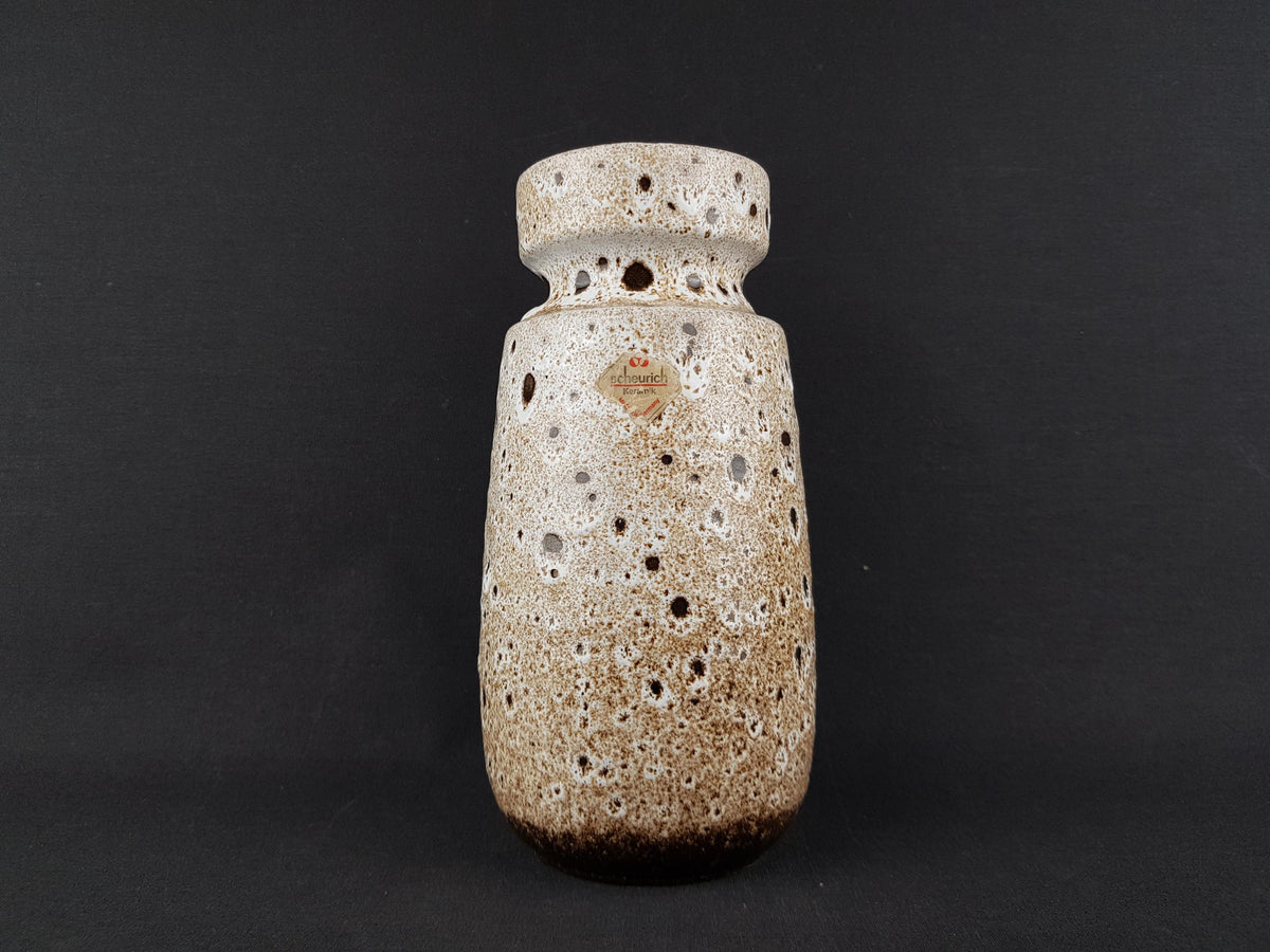 Vintage Scheurich Keramik 242-22 Fat Lava Vase Beige Brown | West German Pottery 1970s | Original Paper Label