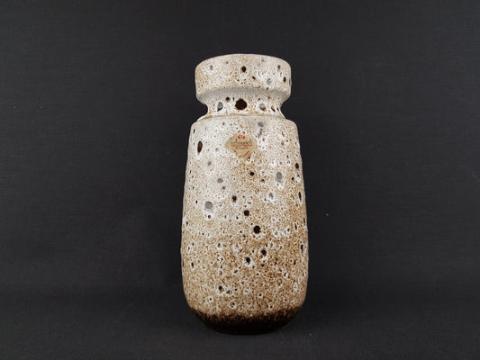 Vintage Scheurich Keramik 242-22 Fat Lava Vase Beige Brown | West German Pottery 1970s | Original Paper Label