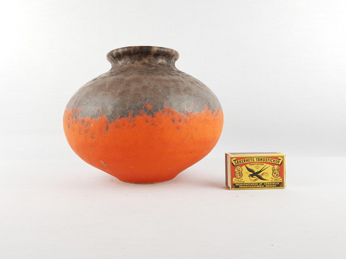 Vintage JASBA KERAMIK Orange and Brown Bulbuous Vase West German Pottery 1960s 1970s