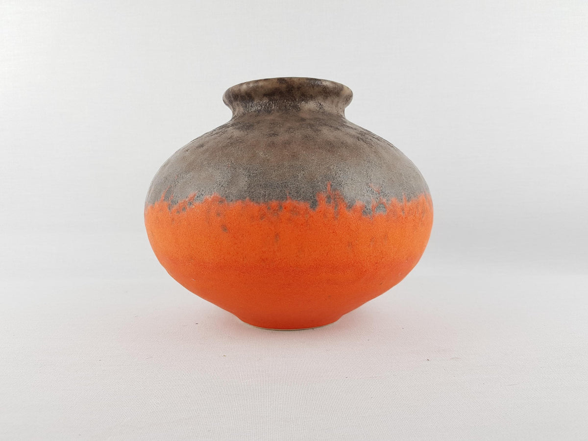 Vintage JASBA KERAMIK Orange and Brown Bulbuous Vase West German Pottery 1960s 1970s