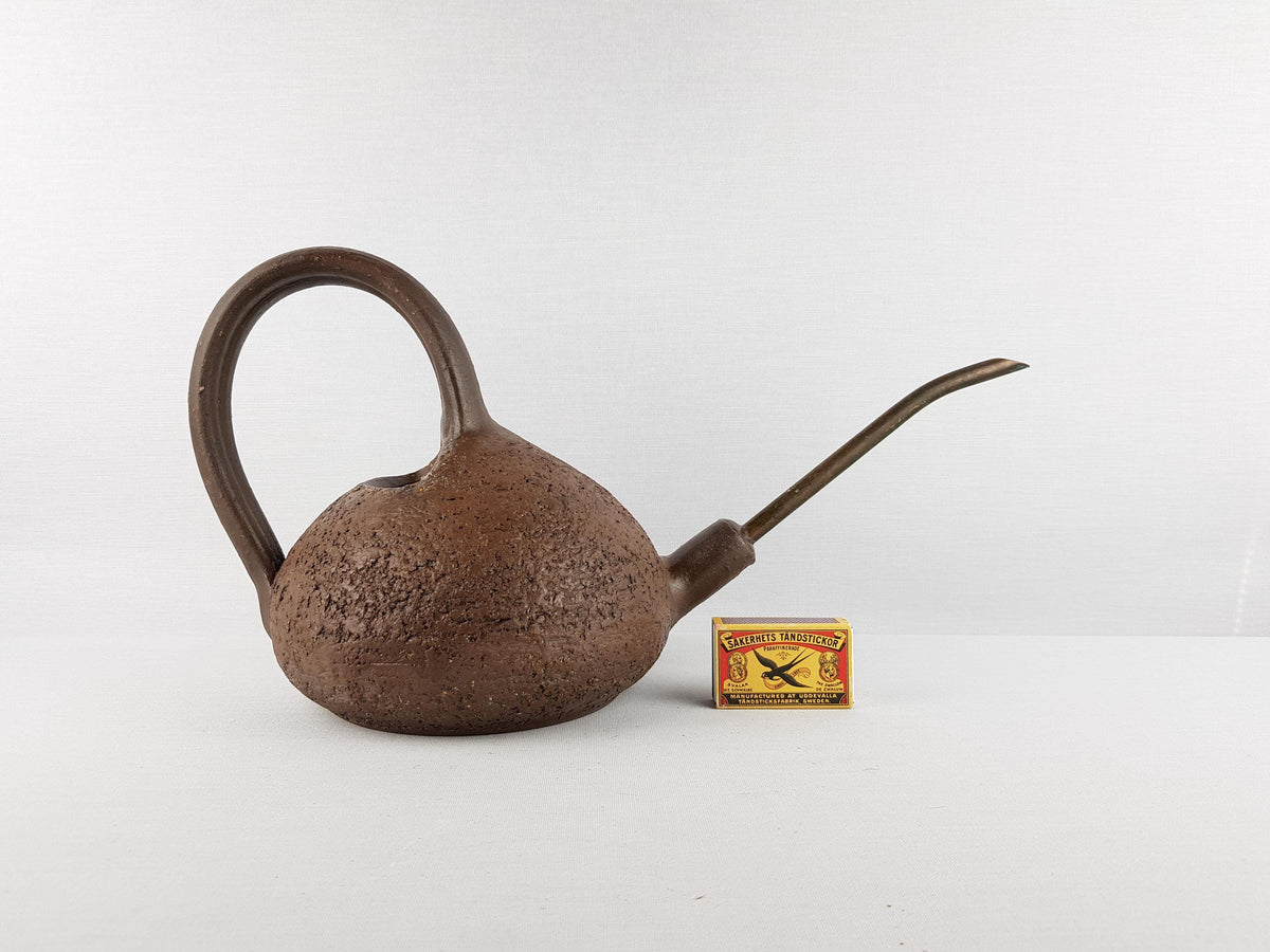 Vintage GERHARD BAUER Studio Pottery Brown Watering Can West Germany 1970s