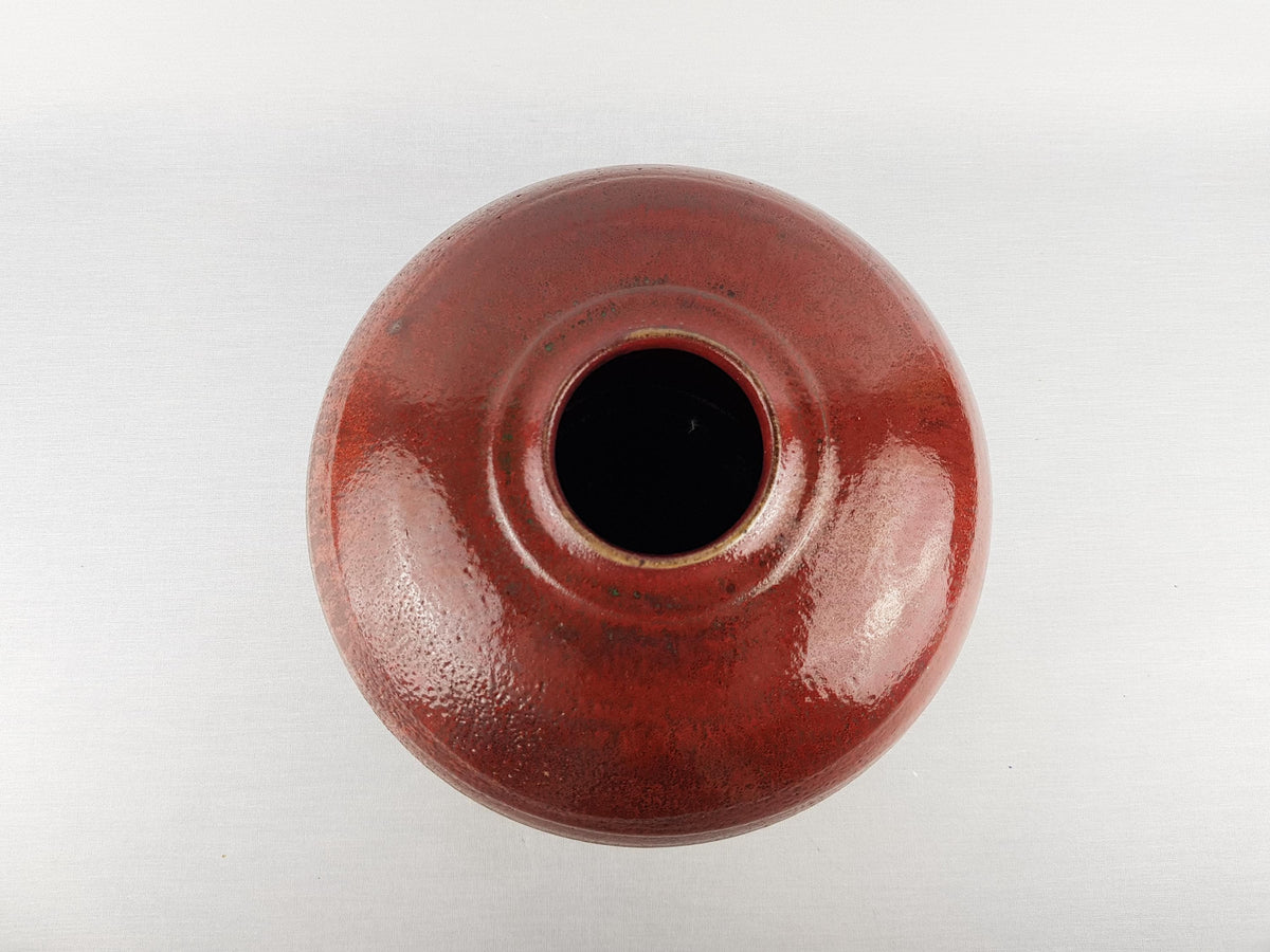 Vintage Beige Ceramic Vase With Glossy Red Drip Glaze Staudio Art Pottery Germany Denmark