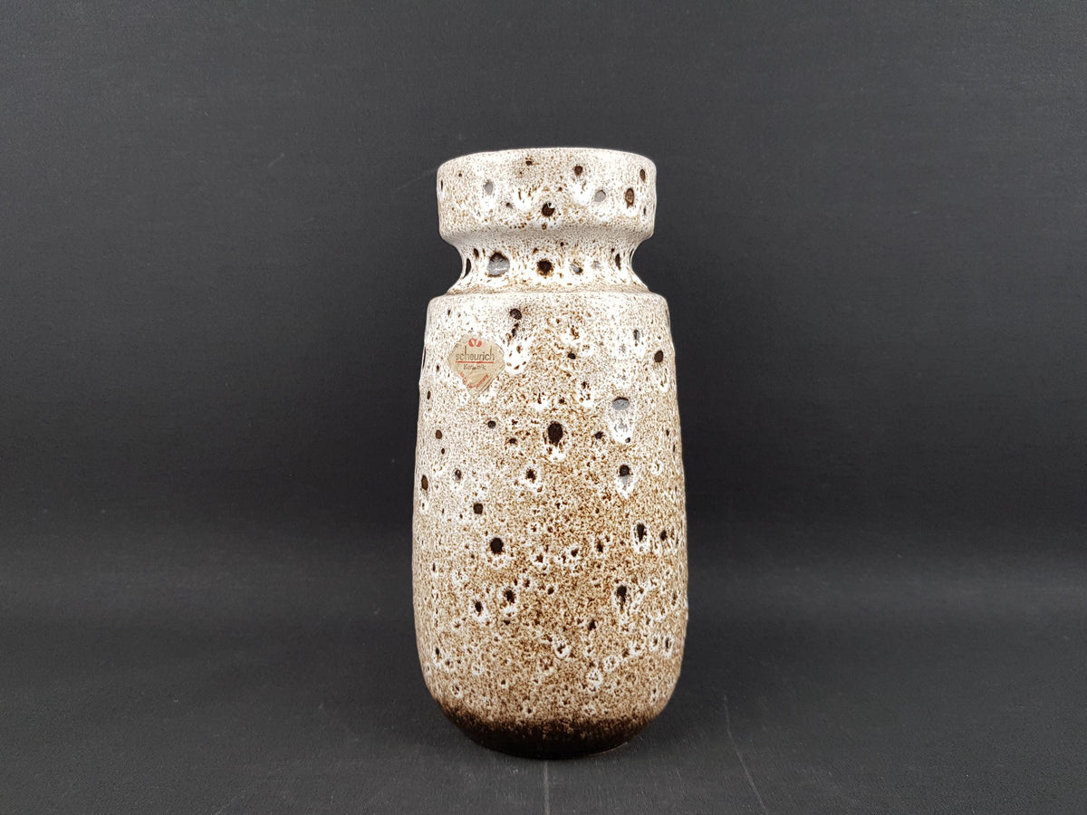Vintage Scheurich Keramik 242-22 Fat Lava Vase Beige Brown | West German Pottery 1970s | Original Paper Label